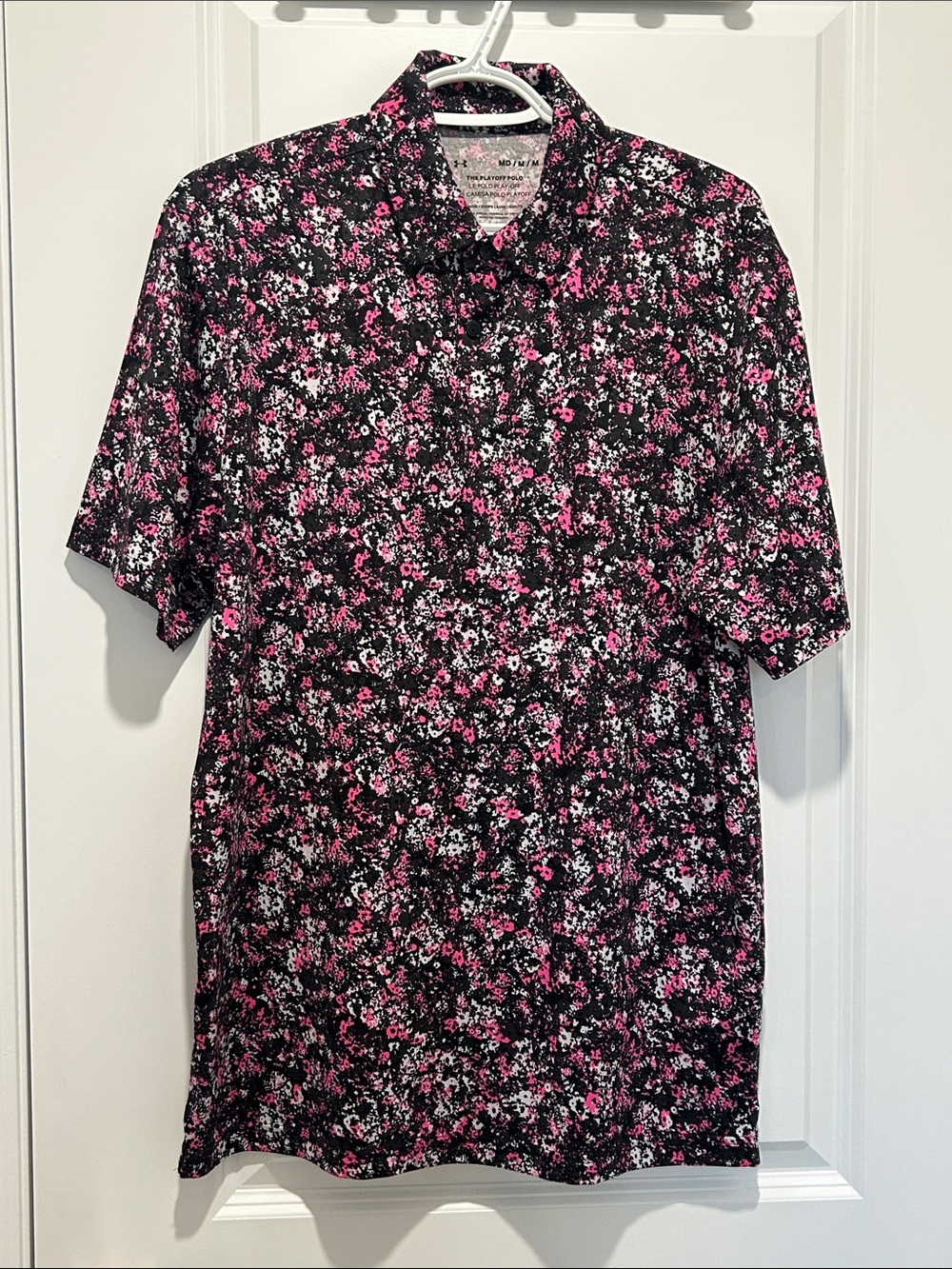 Under Armour Men's Black Polo with Pink & White Floral Print